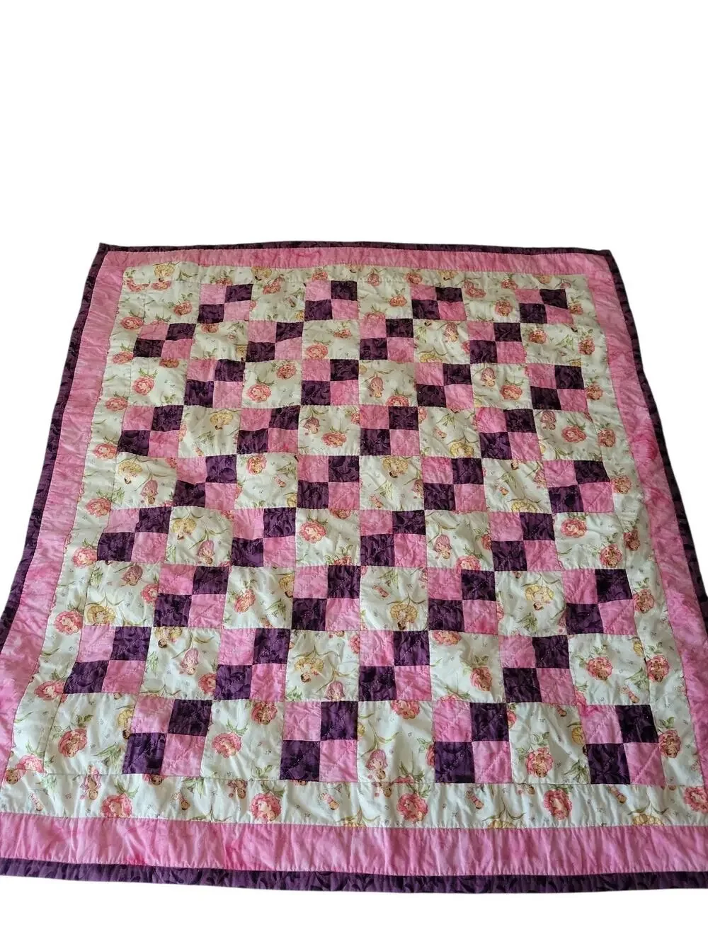 Handmade Baby Quilt Garden Fairy Pink Purple EUC